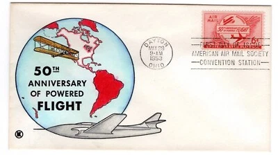 C47 50th Anniversary Flight Airmail FDC 1953 - Knoble Hand-colored - Image 1 of 2