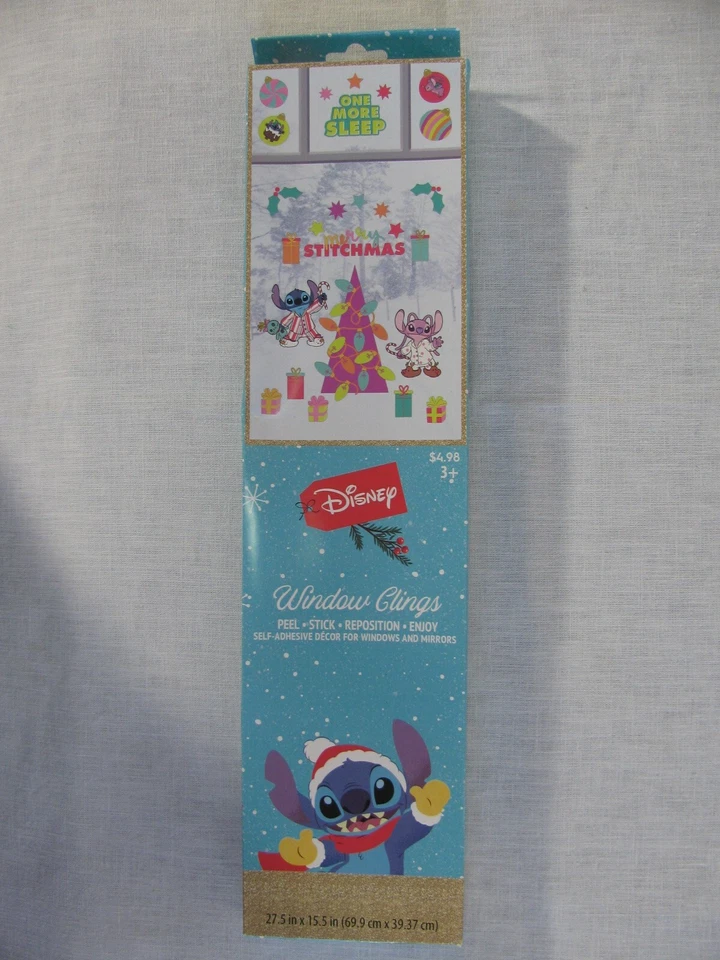 DISNEY STITCH CHRISTMAS "Merry Stitchmas" REUSABLE WINDOW CLINGS 1 SHEET HOLIDAY