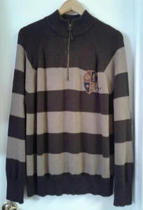 Disney Men's Sweater Brown Striped Half Zip Size L - Picture 1 of 5