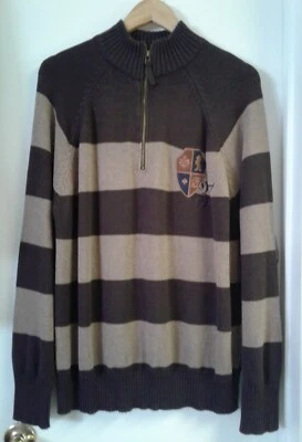 Disney Men's Sweater Brown Striped Half Zip Size L - Image 1 of 4