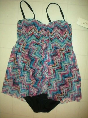 Profile Gottex Multicolor Tribal Zig Zag 1PC Flyaway Bandeau Swimsuit Sz 10 NWT  - Image 1 of 2