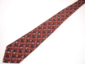 Preswick & Moore Mens Necktie Tie Red Blue Geometric Striped 100% Silk 60" Italy - Picture 1 of 4