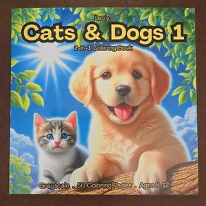 Leo's Cats & Dogs Coloring Book 1 (Ages 8-12) 50 coloring pages, 8.5" x 8.5" - Picture 1 of 16