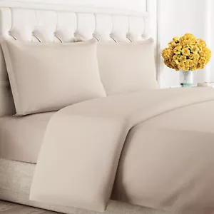 3 Piece Microfiber Duvet Cover Set KING Coastal Beige Bohemian Farmhouse Modern - Picture 1 of 6
