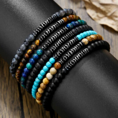 Mini Gemstone Energy Beaded Bracelet Healing Hematite Spacer Beads Jewelry - Image 1 of 4