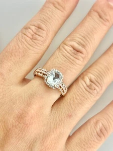 14k rose GOLD GENUINE aquamarine AND DIAMOND ring estate pbxxxx - Picture 1 of 9