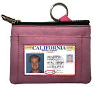 Pink Genuine Leather Change Purse Coin ID Holder Key Ring Card Wallet