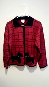Vintage Scottie Dog Cardigan Sweater - Crystal-Kobe - Small S - Maroon - Picture 1 of 2