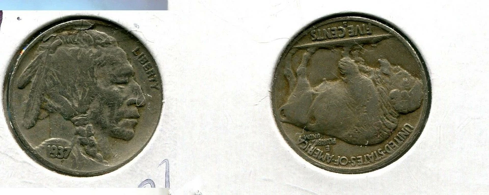 1937 S BUFFALO HEAD NICKEL LAMINATION ERROR VF XF 8105N - Image 1 of 1