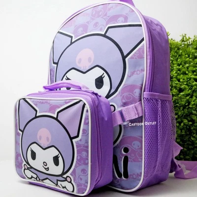 Large Backpack Hello Kitty & Friends Kuromi w/Lunch Bag Purple 16" Bag Trending - Image 1 of 4
