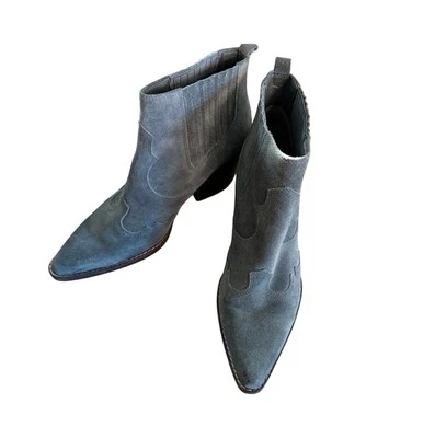 Sam Edelman Winona Western Botín Gris Iris Velutto Gamuza Cuero Talla 7.5 Usado en Excelente Condición Foto 1 de 4