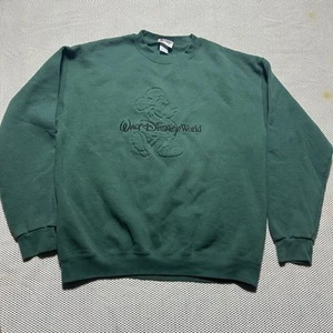 VTG Walt Disney World Green Mickey Mouse Sweatshirt Embossed Embroidered Size L - Picture 1 of 5