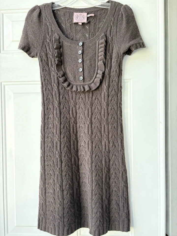 Juicy couture Y2K gray Cashmere Blend baby doll sweater mini dress size P petite - Image 1 of 4
