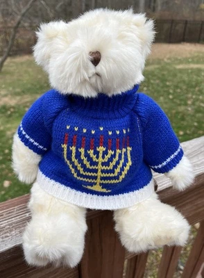 RUSS Hannukah Jewish Teddy Bear Menorah Sweater Plush Bears from the Past Berry - Image 1 of 4