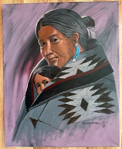 FRED CLEVELAND  NAVAJO ARTIST ORIGINAL PAINTING ON CANVAS 20" X 16" - Picture 1 of 4