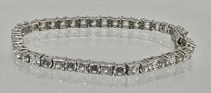 "Pulsera de tenis Epifanía revestida de platino de plata esterlina Princess Asscher circonitas cúbicas 7,5""" - Imagen 1 de 10
