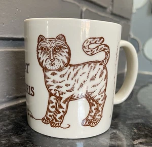 Vtg Taylor and Ng Brown Coffee Mug 1979 CHAT ET SOURIS Cat Mouse Signed - Picture 1 of 13