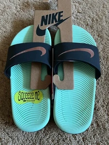 Nike Kawa Little Kids Slides Size 12C Off Noir Mint Foam Red Bronze - Picture 1 of 4