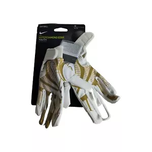 Nike Hyper Diamond Edge Youth Softball Batting Gloves - Gold & White - Medium - Picture 1 of 13