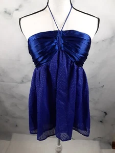 Amp baby doll blue halter top shirt blouse Large satin silky sissy - Picture 1 of 9