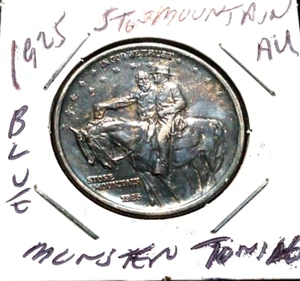 1925 STONE MOUNTAIN SILVER COMEMORATIVE...MONSTER TONING..BLUE,RED,ORANGE... - Picture 1 of 9