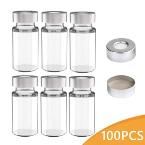 100pcs 10mL Clear Flat/Round Bottom Crimp top Headspace Vials 20mm Aluminium Cap - Picture 1 of 18