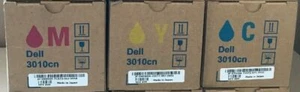 Set of 3 NEW Factory Sealed GENUINE DELL 3010cn - Cyan Magenta Yellow Toners - Picture 1 of 1