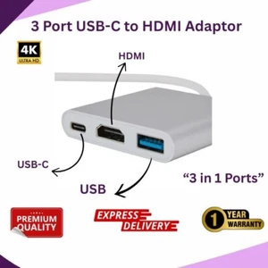 USB-C 3.1 to HDMI 4K UHD, USB 3.0 Hub & Charging Port Adapter - 3-in-1 Combo AU - Picture 1 of 6