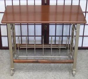 VTG MCM RECORD ALBUM STEREO TURNTABLE RACK + SPEAKER EXTENSIONS ROLLING WHEELS - Picture 1 of 5