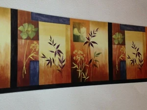 ABSTRACT LEAVES CONTEMPORARY BLUE & BROWN PREPASTED WALLPAPER BORDER # NS7727B - Picture 1 of 3