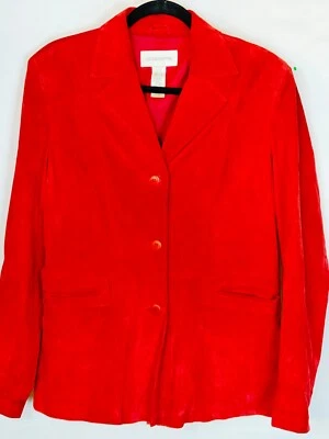 Blazer de gamuza rojo cereza Liz Claiborne talla L bolsillos con botones Foto 1 de 4