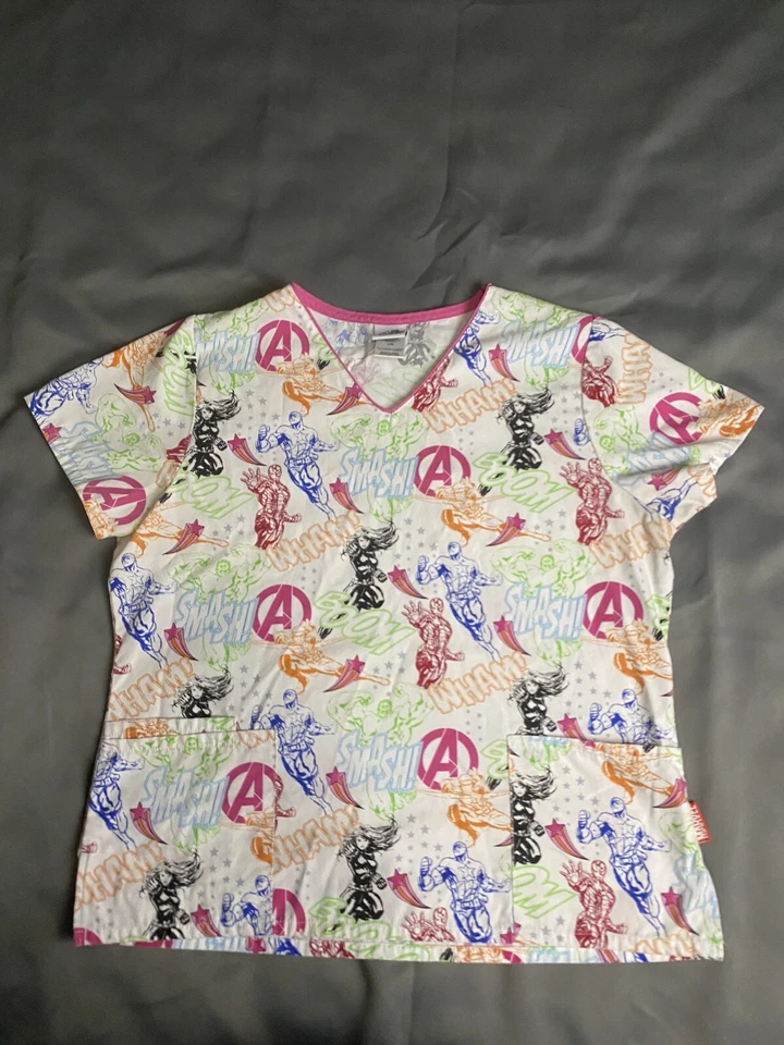 Marvel Avengers Assemble Design Scrub Top Women's Size Large - Image 1 of 4