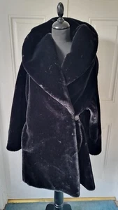 St Michael Vintage Faux Fur Coat. Black. Wrap Style, Shawl Collar. Size 10. M&S - Picture 1 of 10