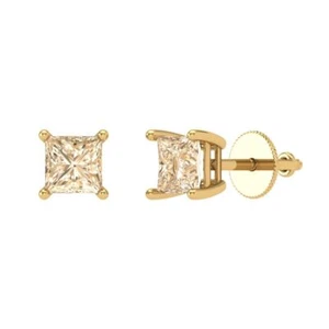 0.5 Princess Cut Solitaire Classic Stud Real Morganite Earrings 14k Yellow Gold - Picture 1 of 11