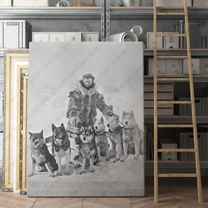Balto Siberian Husky Hund - Togo Leonhard Seppala mit Hunden Leinwand Wandkunstdruck - Bild 1 von 7