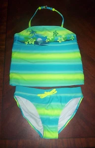 Nuevo traje de baño Tankini halter neón twist Aqua Ocean Pacific para niña L 10-12 OP - Imagen 1 de 2