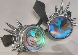 Kaleidoscope Silver Steampunk Goggles Punk Gothic Aviator Rave Kaleidoscopic - Picture 1 of 5