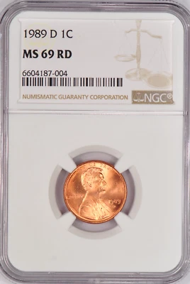 1989 D Lincoln Memorial Cent NGC MS 69 RD Top Pop Coin 1C $3,500 Price Guide - Image 1 of 2