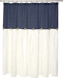 Lush Decor Linen Button Shower Curtain, 72"W x 72"L (Pack of 2), Navy & White - Picture 1 of 5