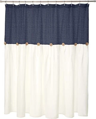 Lush Decor Linen Button Shower Curtain, 72"W x 72"L (Pack of 2), Navy & White  - Image 1 of 4