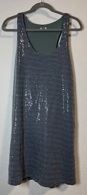 Mini Vestido Sin Mangas Gris Fossil Rayas Lentejuelas Transparentes Espalda Corredora Tejido Forrado XL Foto 1 de 4