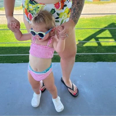 Polo Ralph Lauren 2-teilig rosa Gingham Kleinkind Mädchen Badeanzug Größe 4T - Bild 1 von 4