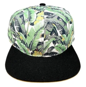 GREEN BANANA PALM TREE FLORAL CROWN BLACK BILL HAWAIIAN PRINT SNAPBACK HAT CAP - Picture 1 of 3