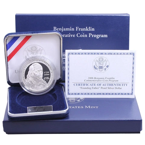 2006 P Benjamin Franklin Founding Father Proof Commem 90% Silver Dollar OGP Cover