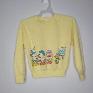 vintage 80s 90s unisex butter yellow duck print sweater size 6/6x - Picture 1 of 5
