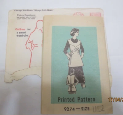 1980 Chicago Sun Newspaper Vintage Printed Apron Sewing Pattern 9274  size large - Image 1 of 2