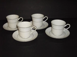 Salem China Translucent Lace Bouquet Platinum Trim Cup & Saucer Set of 4 - Picture 1 of 8