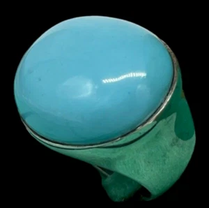 Anello Donna Argento 925 Made in Italy e Turchese celeste ovale liscio 20 Grammi - Foto 1 di 10