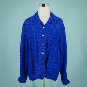Chico's 3 Size XL Blue Floral Print Silk Linen Collared Button Boxy Jacket  - Picture 1 of 6