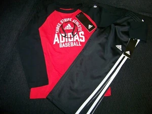 NWT ADIDAS Outfit Boy's 4 ~ Red Black ~ Pants + l/s Shirt ~ BASEBALL ~ - Picture 1 of 2